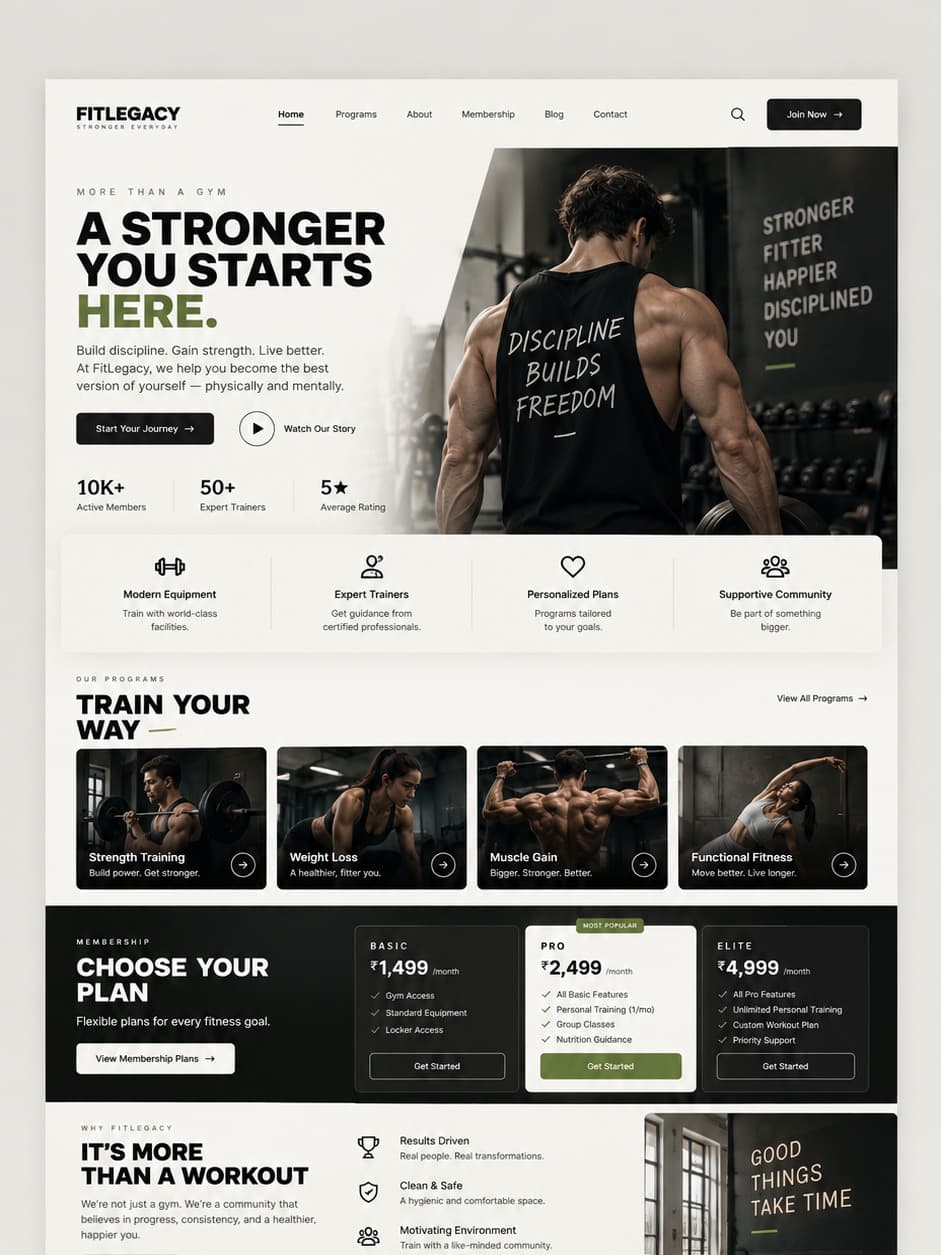 Gym website example